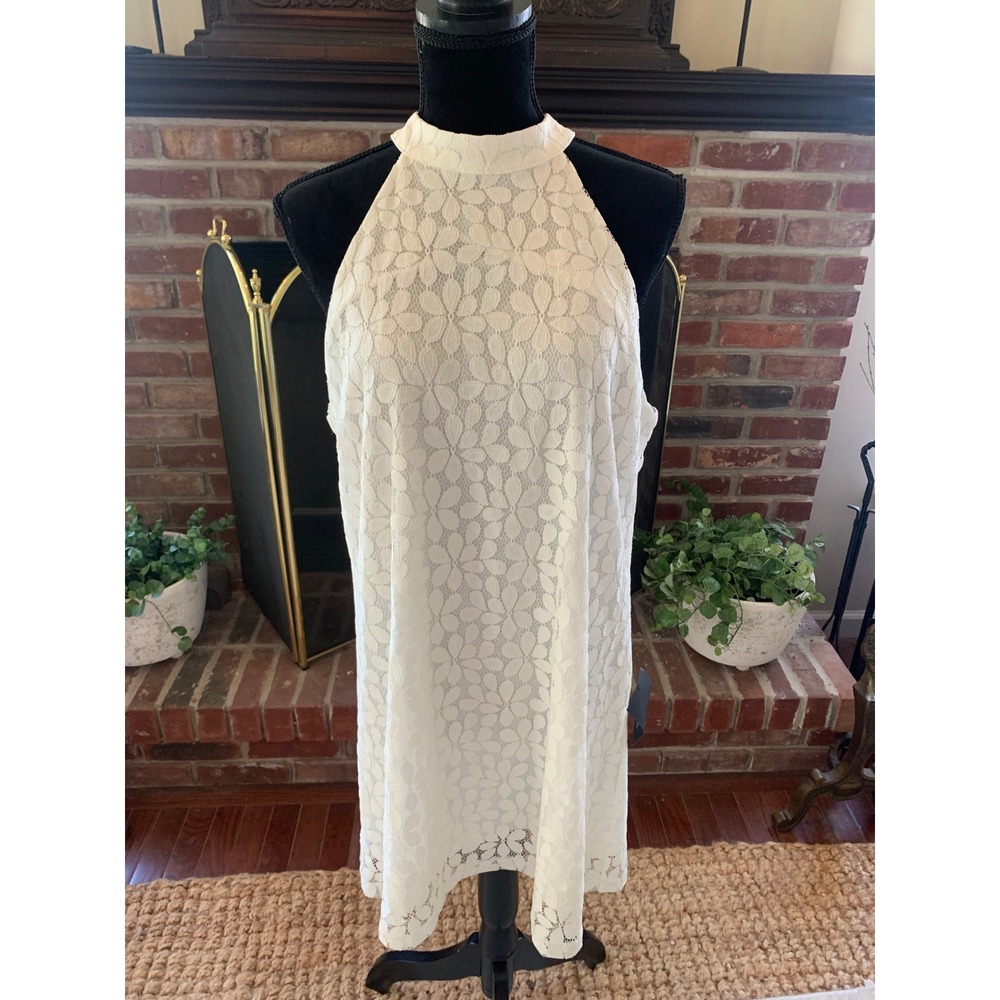 Lulus All My Adoration White Floral Lace Halter Shift Dress Mini Dress Womens XL
